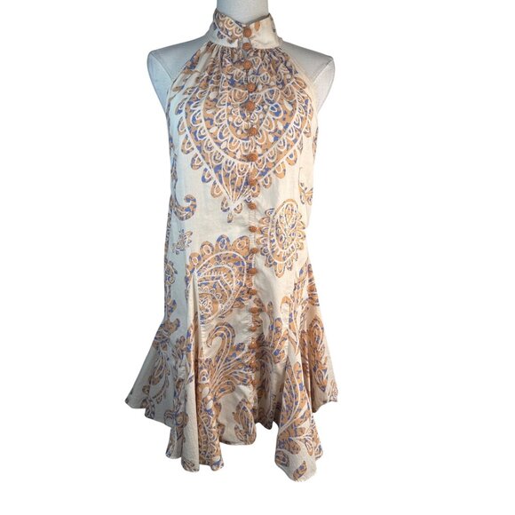 ZARA Halter Neck M Dress Paisley Print Cotton Lightweight Flowy A-Line - Picture 12 of 15